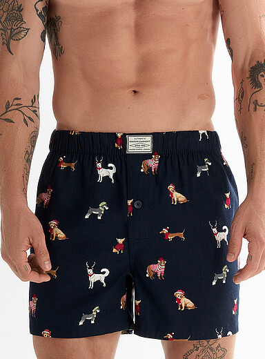 Le 31 Patterned Blue Soft flannel boxer Organic cotton and recycled cotton <b>Christmas Collection</b> for men