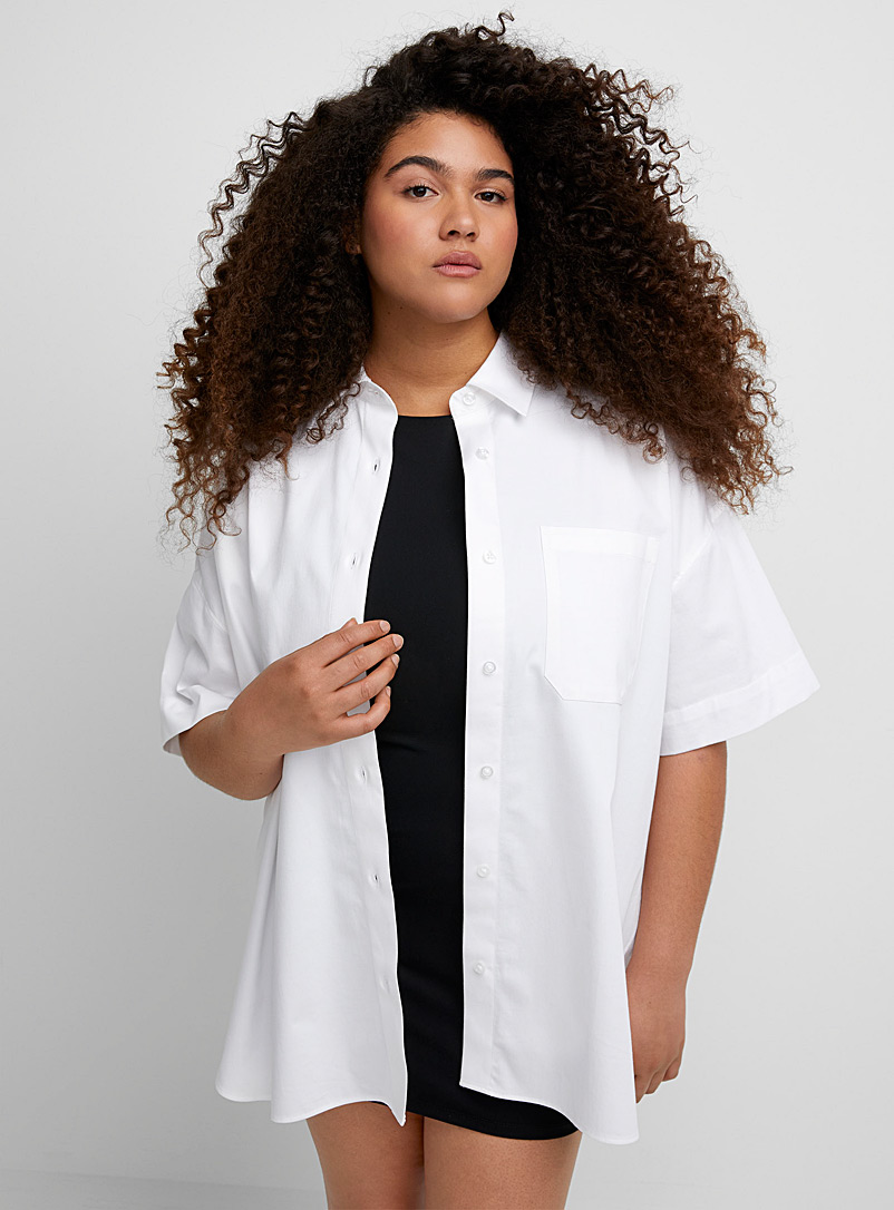 Twik White Long oversized poplin shirt for women
