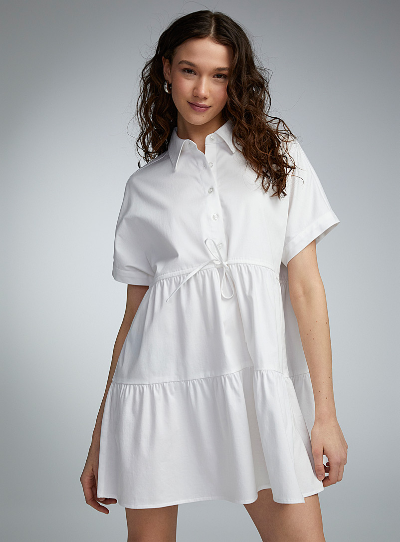 Twik White Adjustable waist poplin dress for women