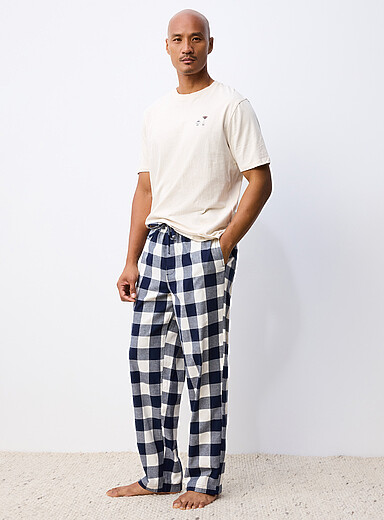 Le 31 Patterned Ecru Check flannel pyjama pant <b>Christmas Collection</b> for men