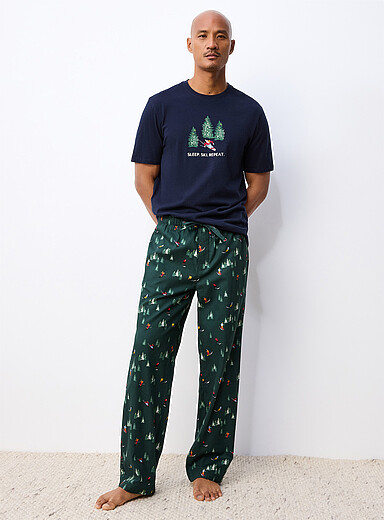 Le 31: Le pantalon pyjama flanelle motif festif <b>Collection de No&euml;l</b> Vert &agrave; motifs pour homme