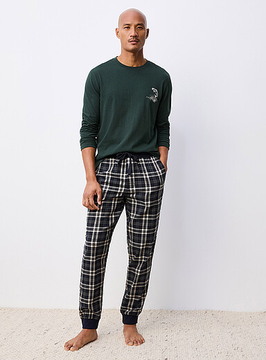 Le 31: Le jogger pyjama flanelle carreaux <b>Collection de No&euml;l</b> Bleu marine - Bleu nuit pour homme