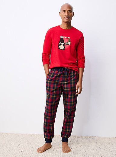 Le 31 Patterned Red Check flannel pyjama joggers <b>Christmas Collection</b> for men