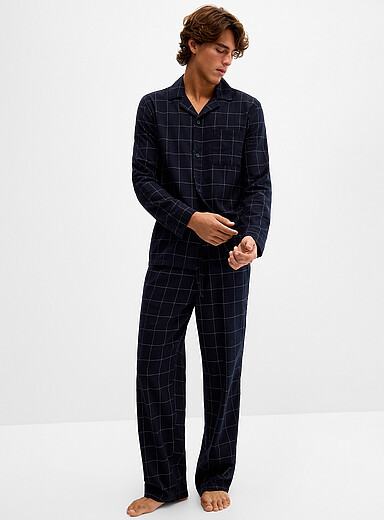 Le 31 Navy/Midnight Blue Soft checked flannel pyjama set for men