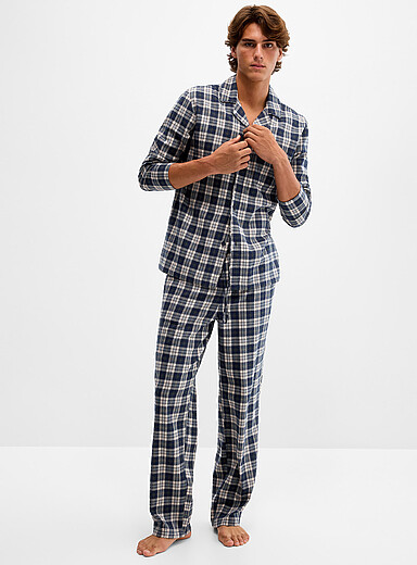 Le 31: L'ensemble pyjama douce flanelle carreaux Bleu &agrave; motifs pour homme