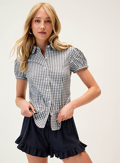 Puff-sleeve poplin shirt