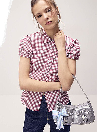 Puff-sleeve poplin shirt