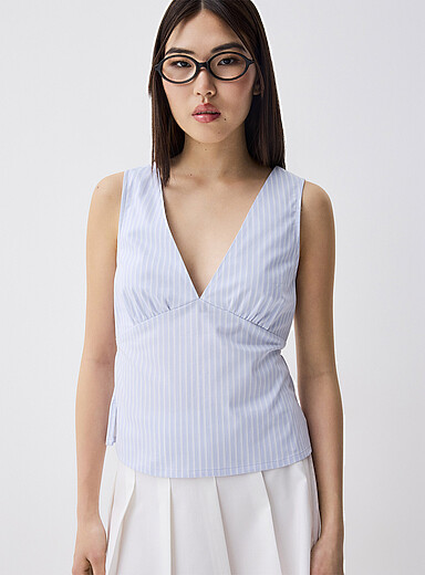 Plunging neckline poplin cami