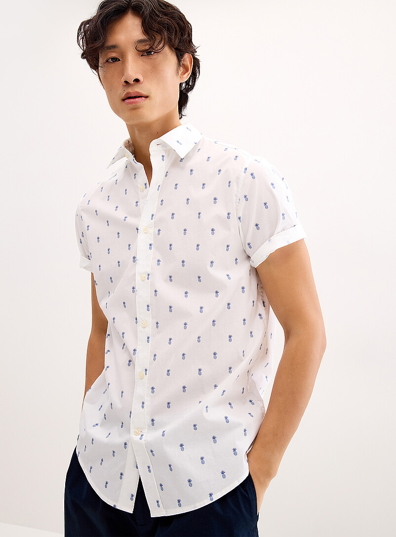 Le 31: La chemise minimotifs plein air <b>Coupe moderne</b> Blanc pour homme