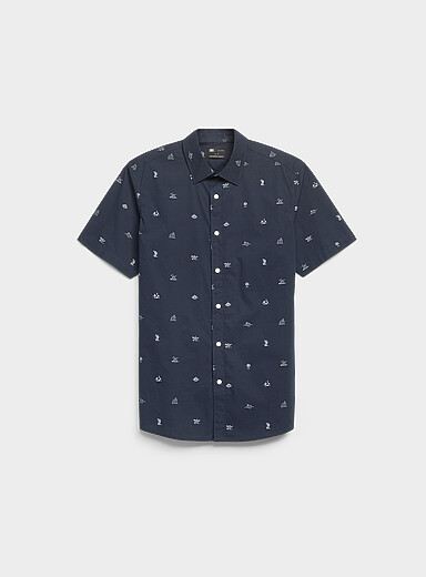 Le 31: La chemise minimotifs plein air <b>Coupe moderne</b> Bleu marine assorti pour homme