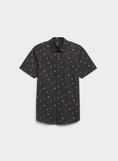 Le 31: La chemise minimotifs plein air <b>Coupe moderne</b> Noir &agrave; motifs pour homme