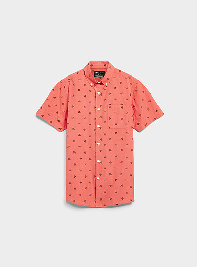 Le 31: La chemise quadrill&eacute;e motifs sympathiques <b>Coupe moderne</b> Corail pour homme