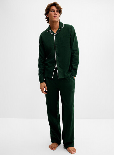 Le 31 Green Solid soft flannel pyjama set for men