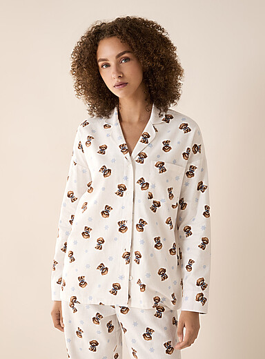 Miiyu x Twik: La chemise flanelle doux motif <b>Collection de No&euml;l</b> &Eacute;cru &agrave; motifs pour femme