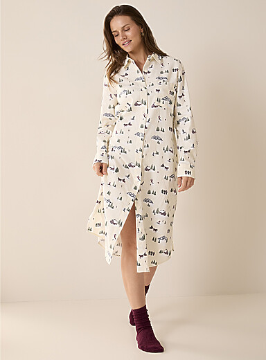 Chemise De Nuit Femme En Flanelle - Manches Longues, Imprimé Décontracté, Matières Douces (coton/poly/elasthanne) - 9