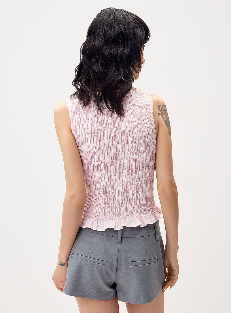 Twik White Ruffled trim smocked cami for women