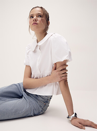Peplum waist Peter Pan collar blouse <b>In support of Tel-jeunes and Jack.org</b>