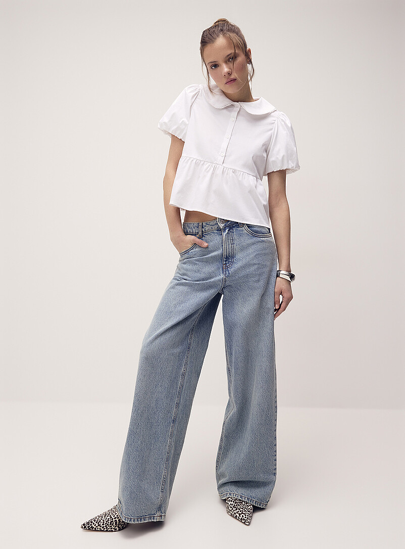 Twik White Peplum waist Peter Pan collar blouse <b>In support of Tel-jeunes and Jack.org</b> for women
