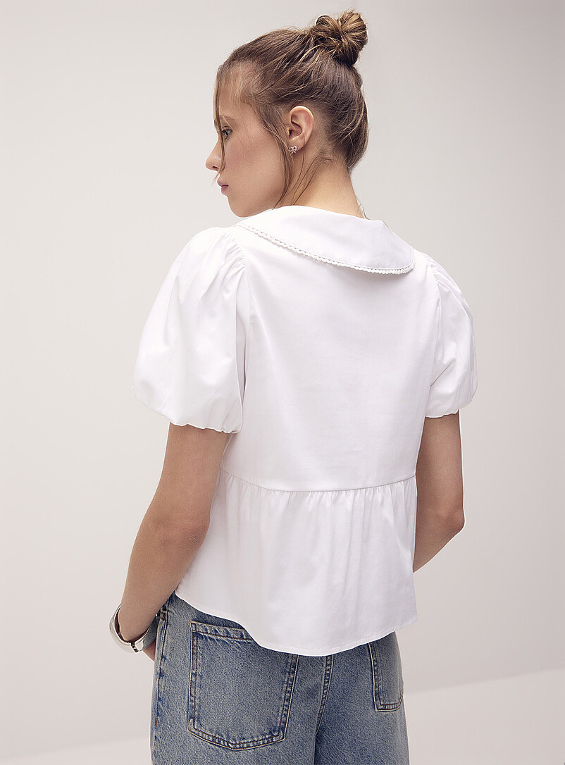 Twik White Peplum waist Peter Pan collar blouse <b>In support of Tel-jeunes and Jack.org</b> for women