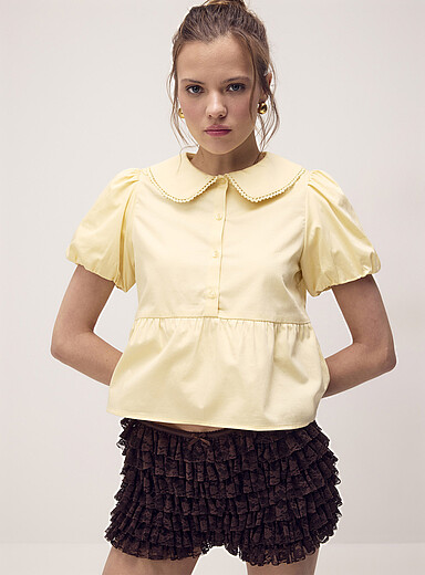 Peplum waist Peter Pan collar blouse <b>In support of Tel-jeunes and Jack.org</b>