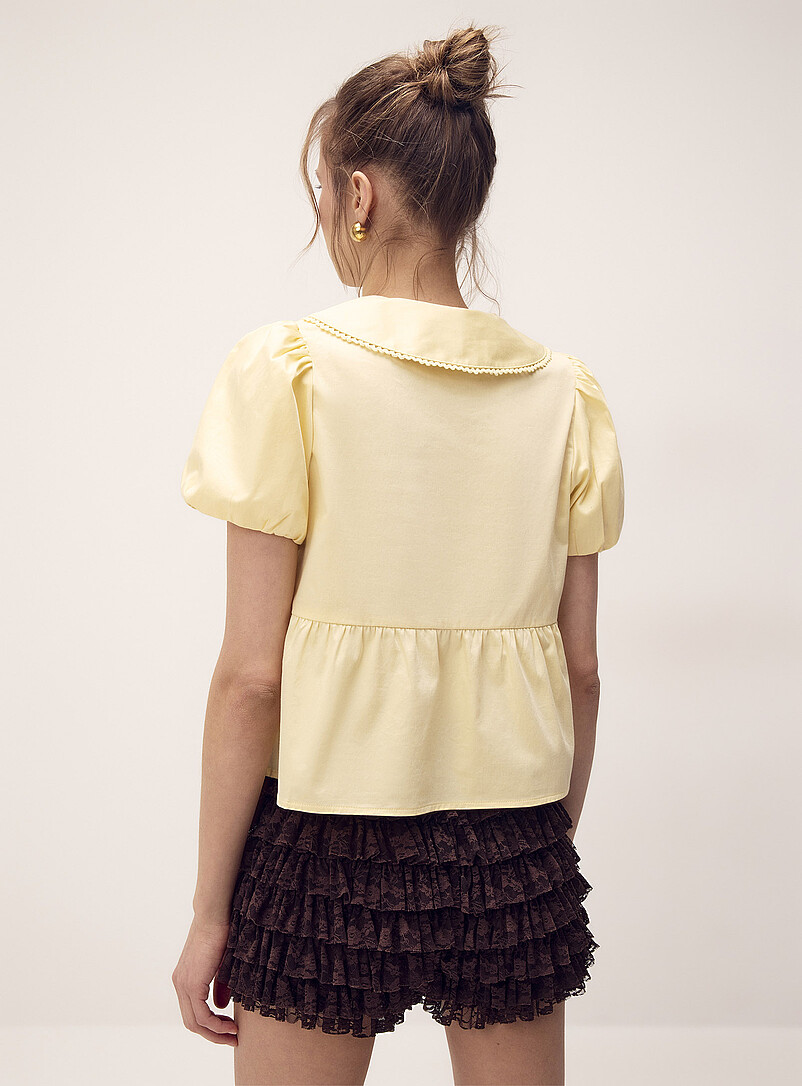 Twik White Peplum waist Peter Pan collar blouse <b>In support of Tel-jeunes and Jack.org</b> for women