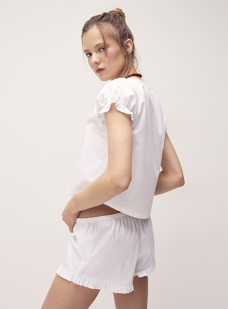 Twik White Scoop-neck babydoll blouse for women