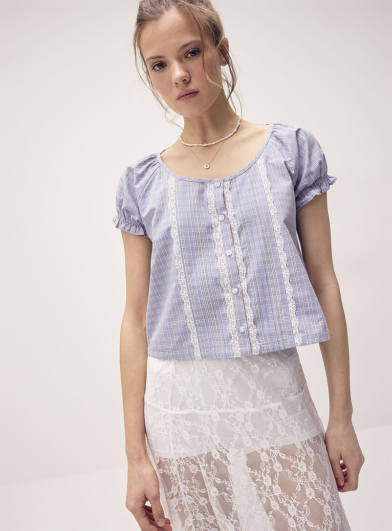 Twik White Scoop-neck babydoll blouse for women