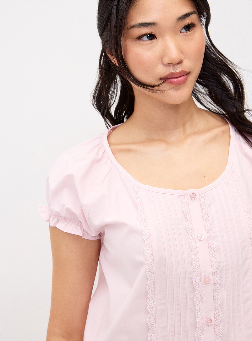 Twik White Scoop-neck babydoll blouse for women