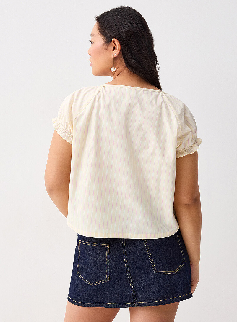 Twik White Scoop-neck babydoll blouse for women