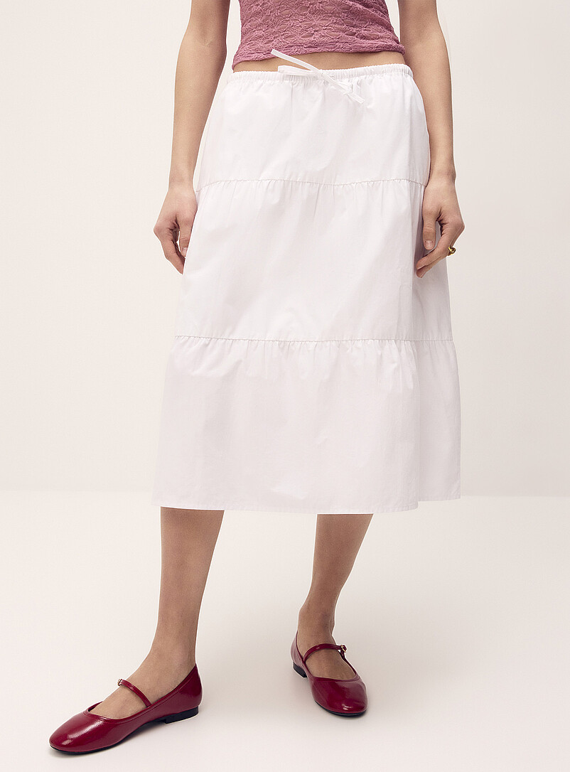 Twik: La jupe midi &eacute;tag&eacute;e popeline Blanc pour femme