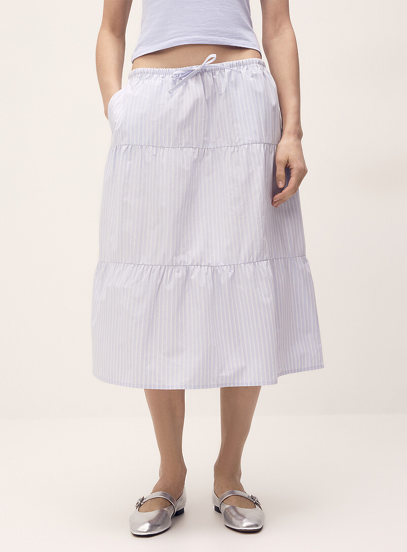 Twik White Tiered poplin midi skirt for women