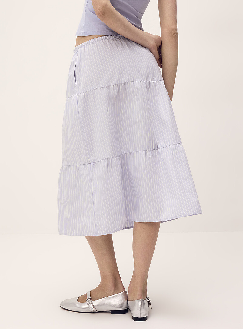 Twik White Tiered poplin midi skirt for women