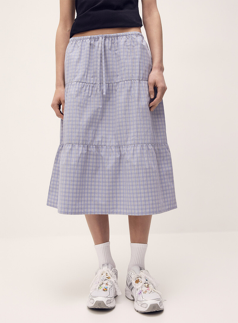 Twik White Tiered poplin midi skirt for women