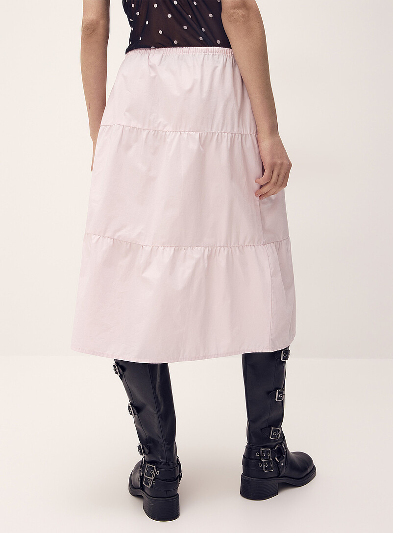Twik White Tiered poplin midi skirt for women