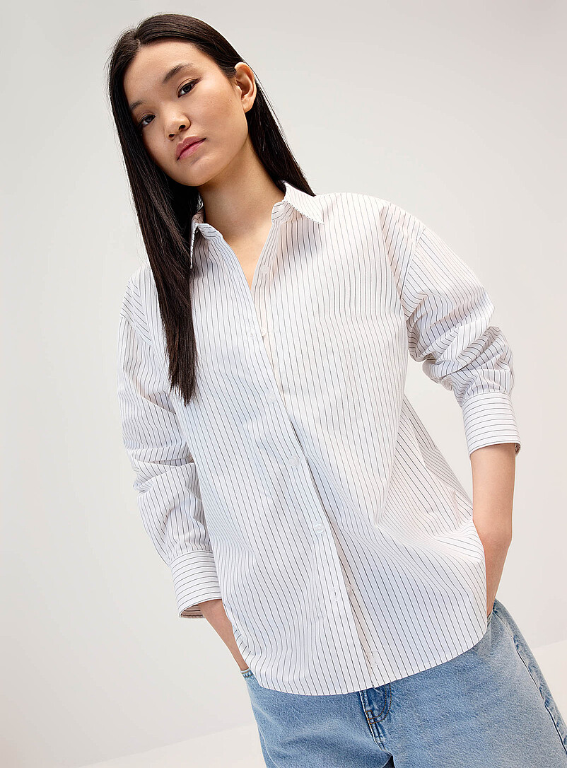 Twik Baby Blue Oversized patterned poplin shirt for women