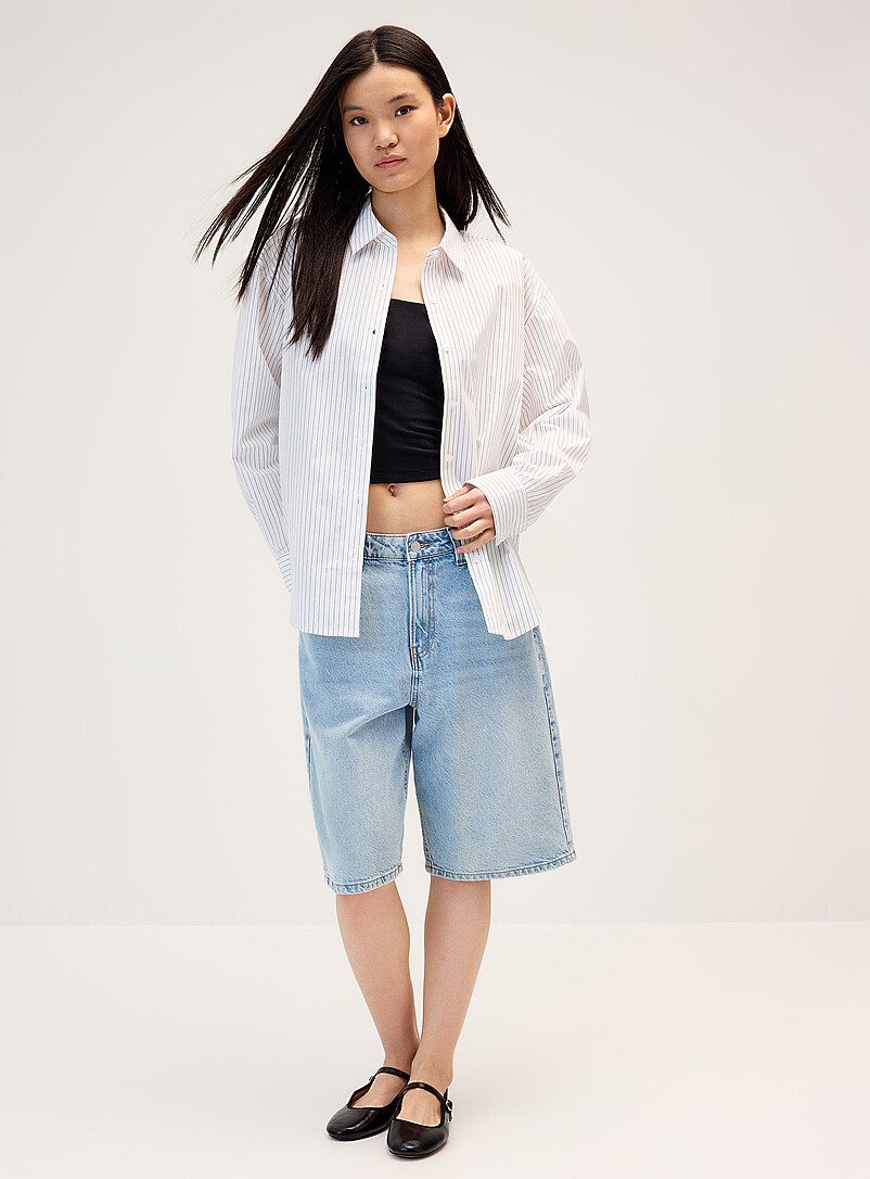 Twik Baby Blue Oversized patterned poplin shirt for women
