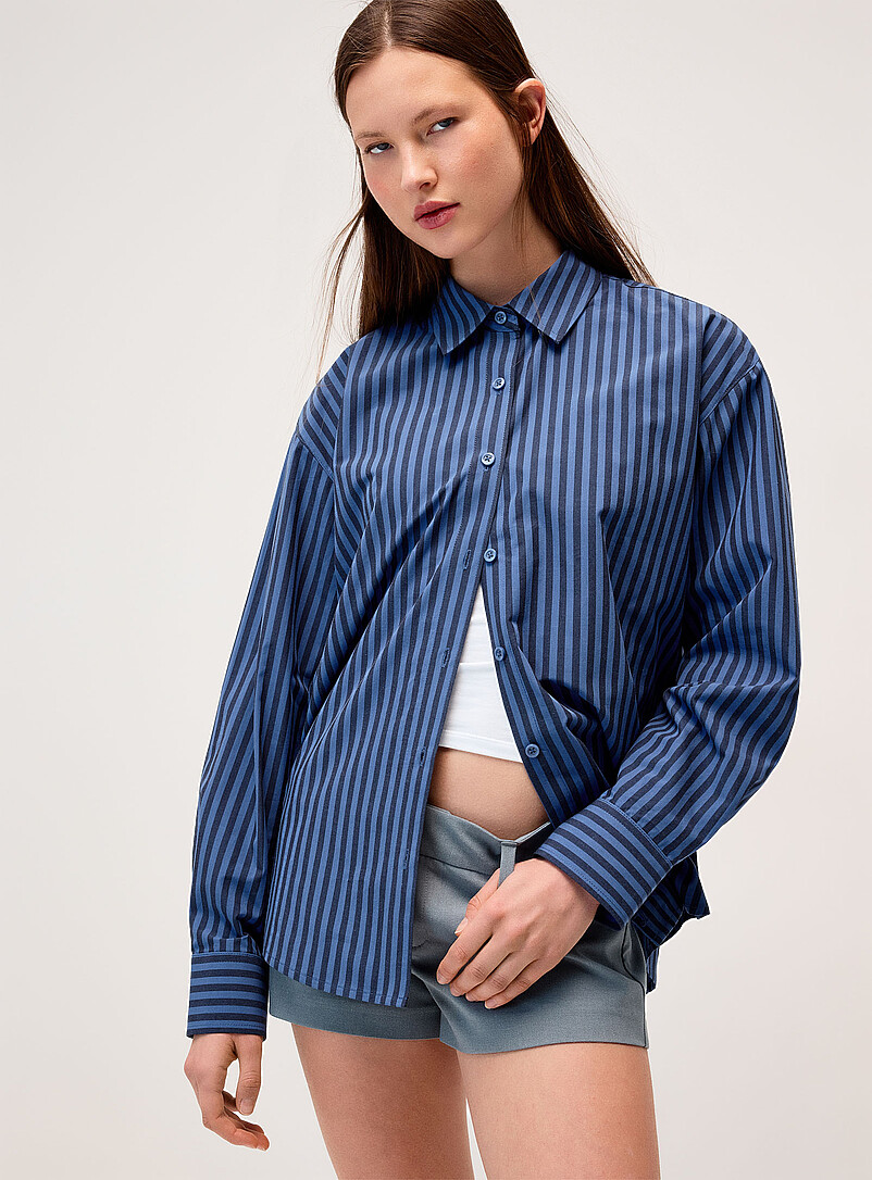 Twik Baby Blue Oversized patterned poplin shirt for women