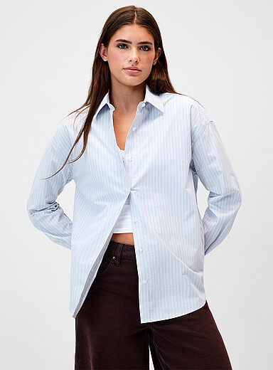 Twik: La chemise ample popeline &agrave; motif Bleu p&acirc;le pour femme