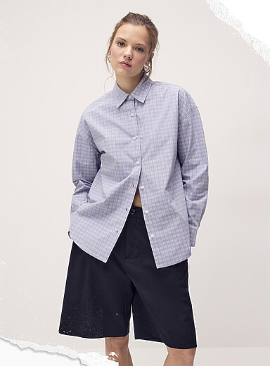 Oversized patterned poplin shirt