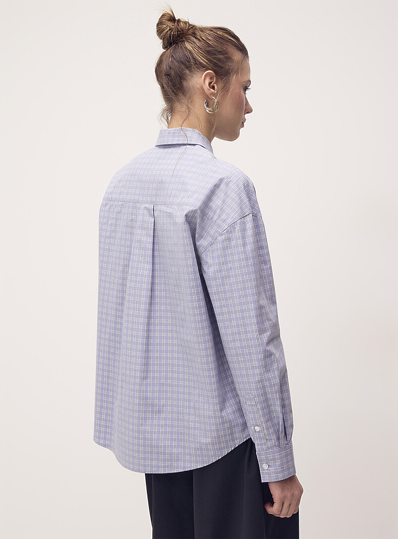 Twik Baby Blue Oversized patterned poplin shirt for women