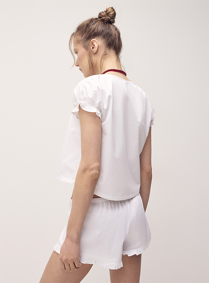 Twik Pink Ruffled poplin mini short <b>In support of Tel-jeunes and Jack.org</b> for women