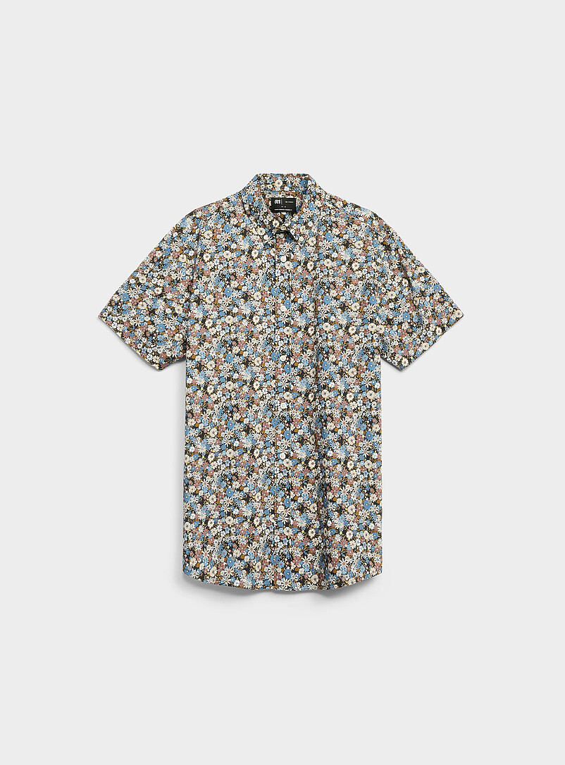 Le 31: La chemise tapisserie florale <b>Coupe moderne</b> Bleu &agrave; motif pour homme