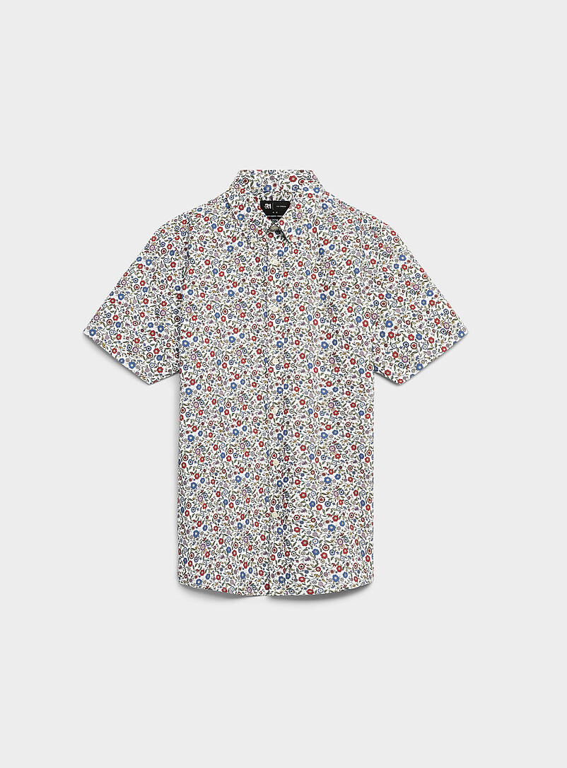 Le 31 Patterned blue Floral tapestry shirt <b>Modern fit</b> for men