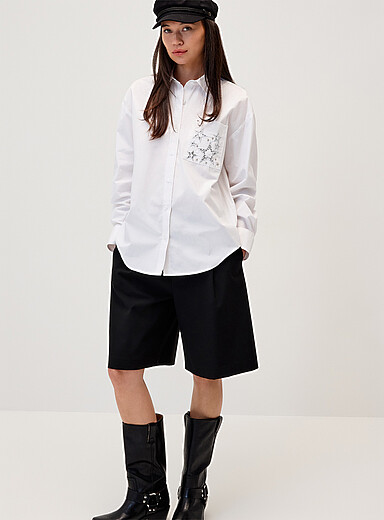 Accent pocket loose poplin shirt