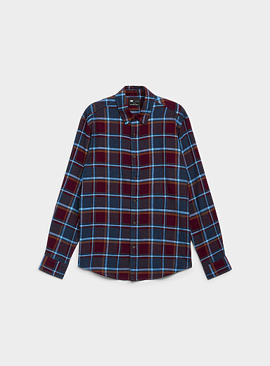 Le 31 Red and Blue Lightweight check flannel shirt <b>Modern fit</b> for men