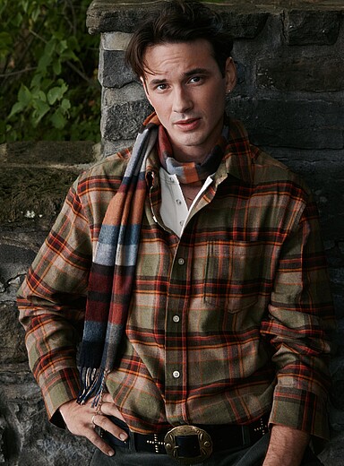 Le 31 Patterned Green Heritage plaid flannel shirt <b>Boxy fit</b> for men