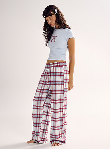 Miiyu x Twik Ivory/Cream Beige Soft patterned elastic-waist flannel pyjama pant <b>Christmas Collection</b> for women