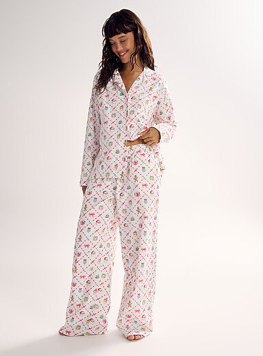 Miiyu x Twik Patterned Ecru Soft patterned elastic-waist flannel pyjama pant <b>Christmas Collection</b> for women