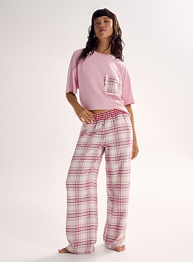 Miiyu x Twik Dusky Pink Soft patterned elastic-waist flannel pyjama pant <b>Christmas Collection</b> for women