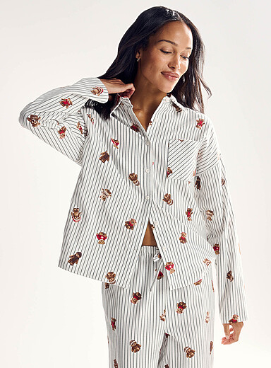 Miiyu: La chemise douce flanelle &agrave; motif <b>Collection de No&euml;l</b> Ourson pour femme